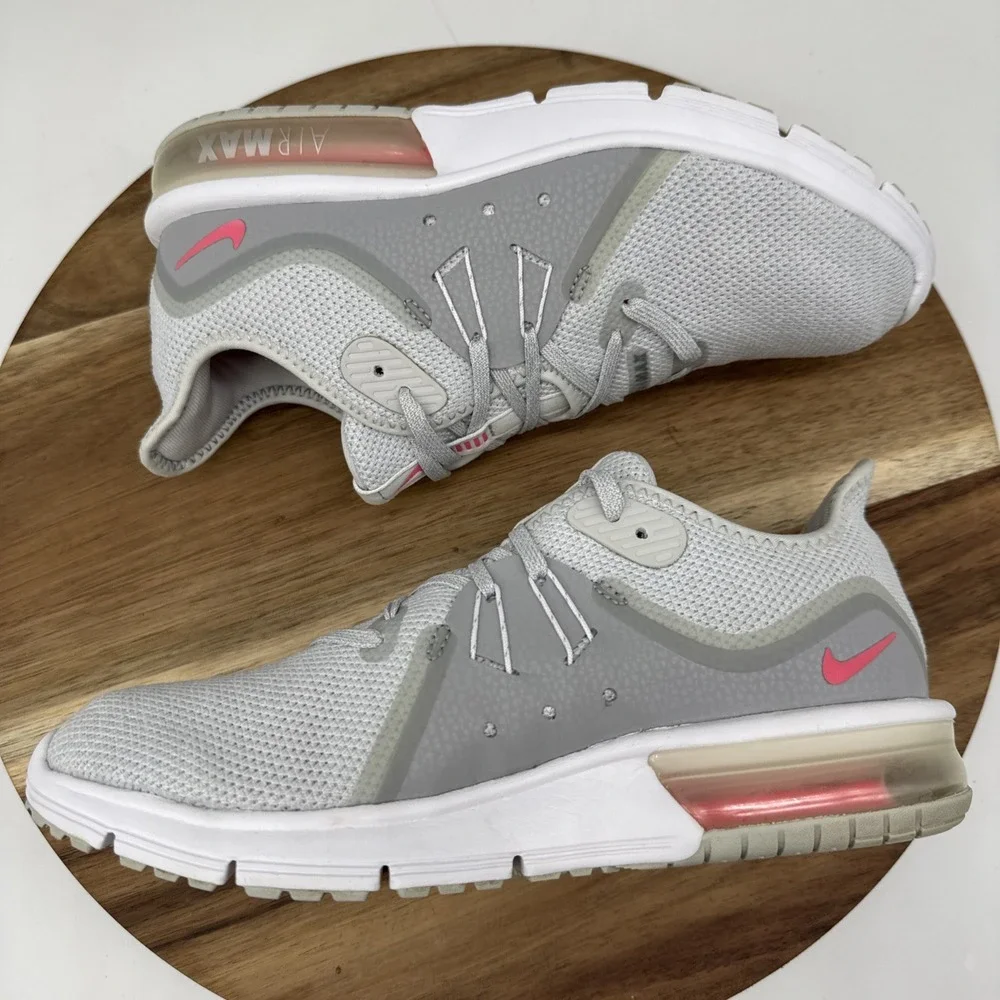 Nike Womens Air Max‎ Sequent 3 Running Shoes Grey/Pink 908993-012 Size 7.5 EUC
